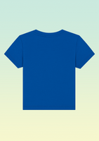 The back of a plain royal blue cotton t-shirt.