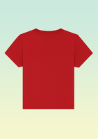 The back view of a red cotton baby t-shirt.